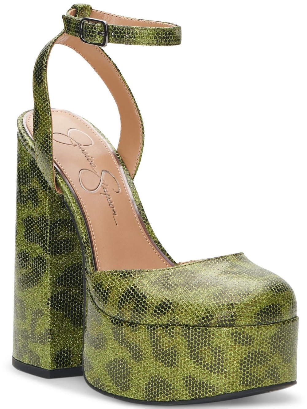 Jessica Simpson Skilla Platform Pumps | Green Leopard Glitter Heels | Size 7
